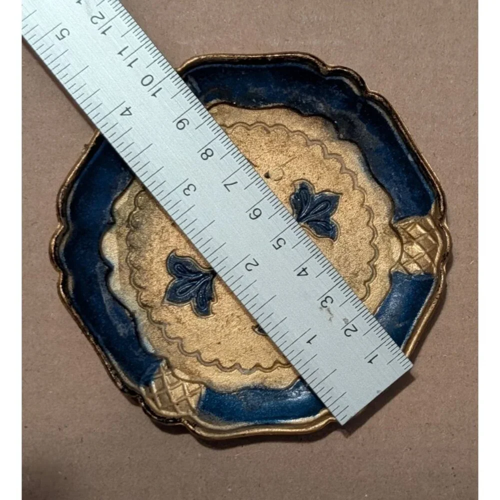 Italian Florentine Blue Gold Resin Coasters Trinket Dishes Set Of 4 4-Inch Round - Picture 6 of 16